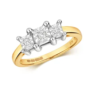9ct Yellow Gold Illusion Diamond Ring