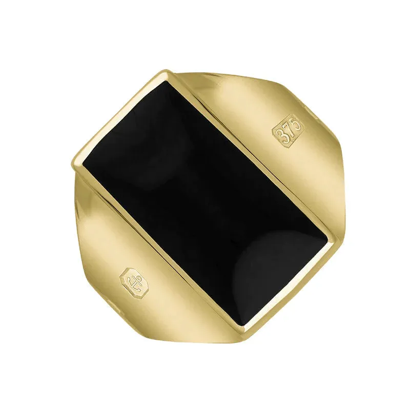 9ct Yellow Gold Whitby Jet King's Coronation Hallmark Small Oblong Ring D