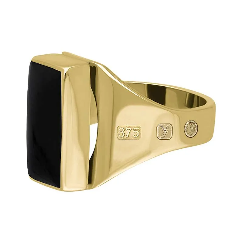 9ct Yellow Gold Whitby Jet King's Coronation Hallmark Small Oblong Ring D