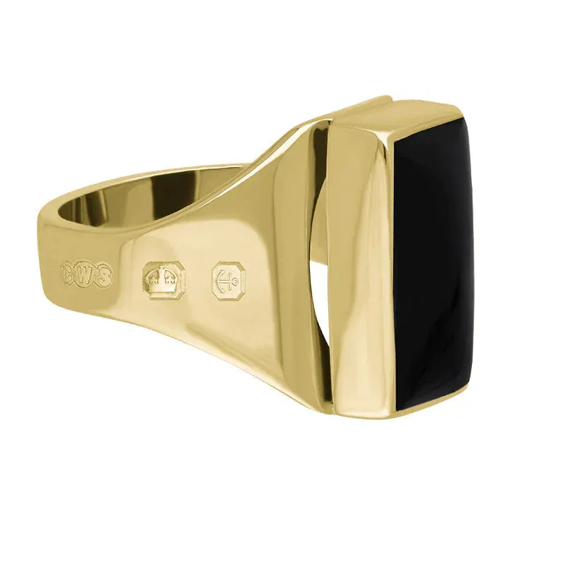 9ct Yellow Gold Whitby Jet King's Coronation Hallmark Small Oblong Ring D