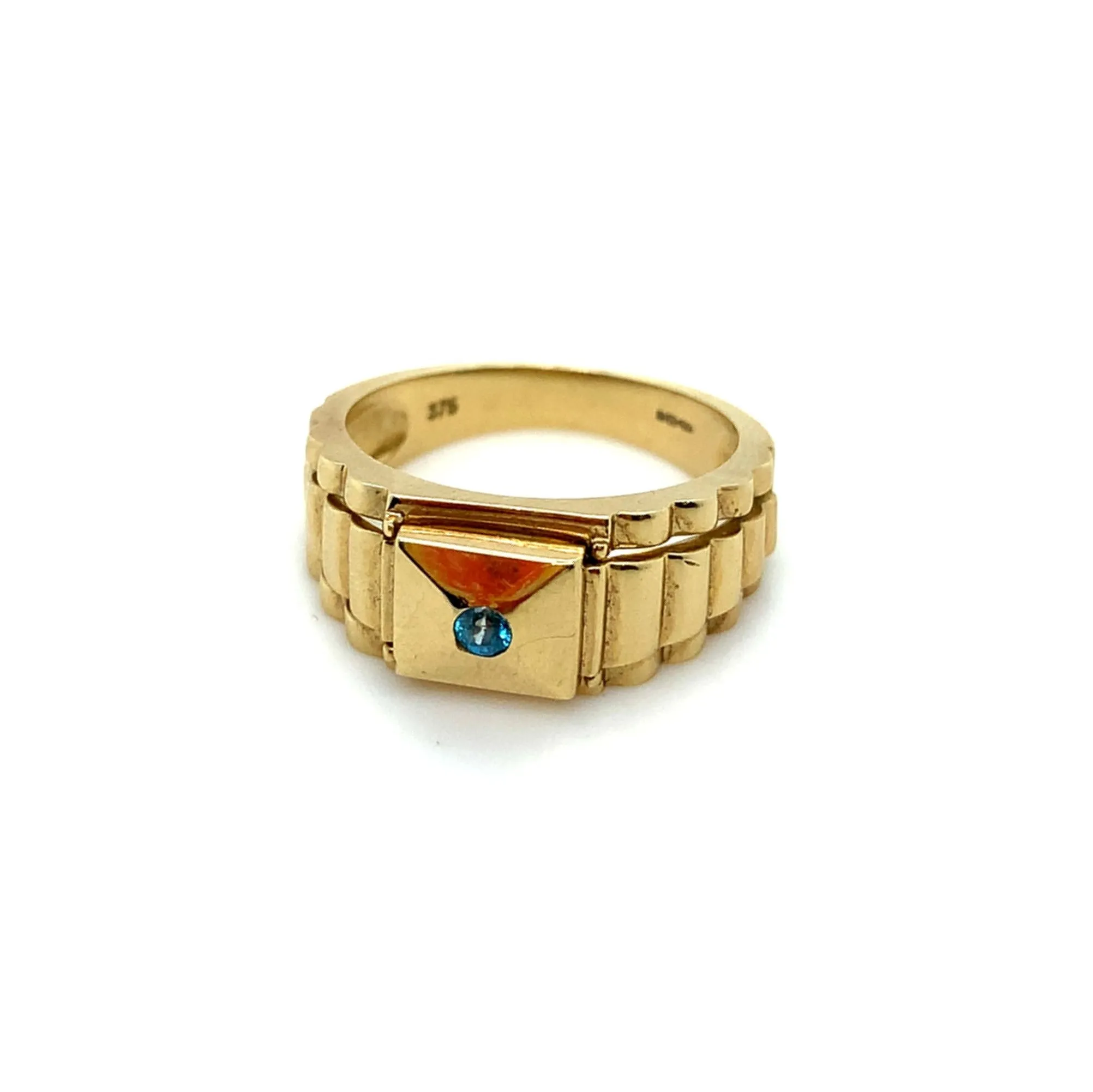 9K Yellow Gold Blue Topaz Signet Ring