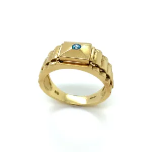 9K Yellow Gold Blue Topaz Signet Ring
