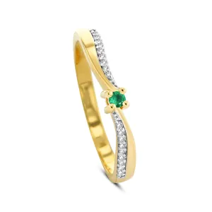9k Yellow Gold Ring Set with HSI Diamond and Emerald