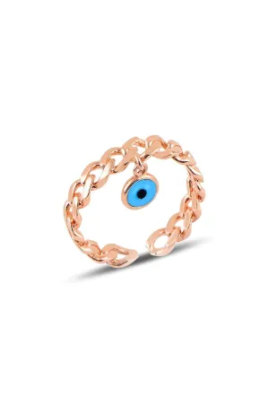 Adjustable Evil Eye Stone Chain Ring in 925 Sterling Silver