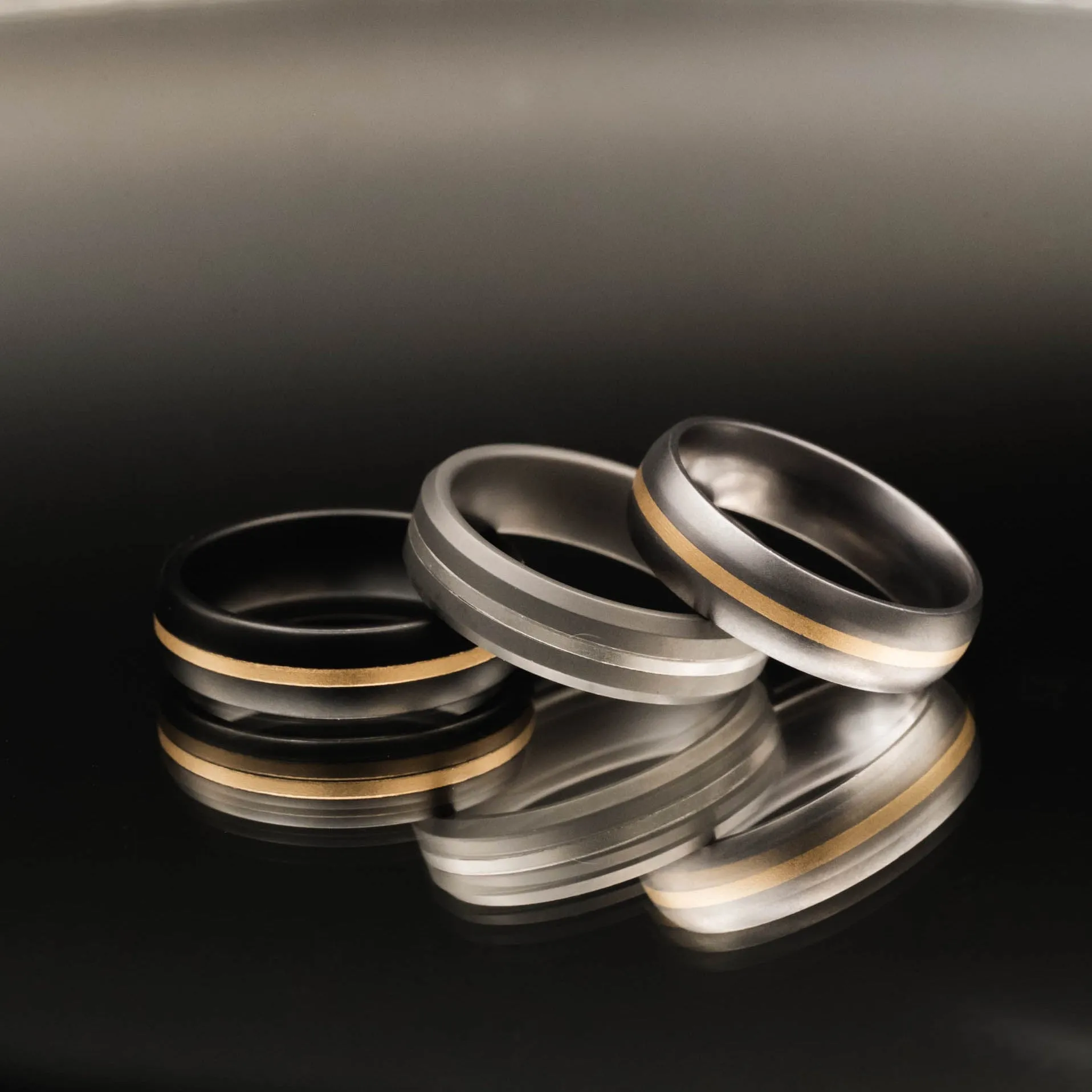 Alternative Metal Band - Half-Round Profile with 22K Yellow Gold Inlay