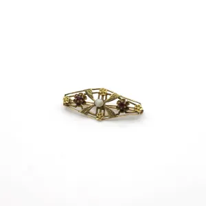 Antique 1910's E.L Spencer Co Genuine Freshwater Pearl Brooch Pin In 10K Yellow Gold