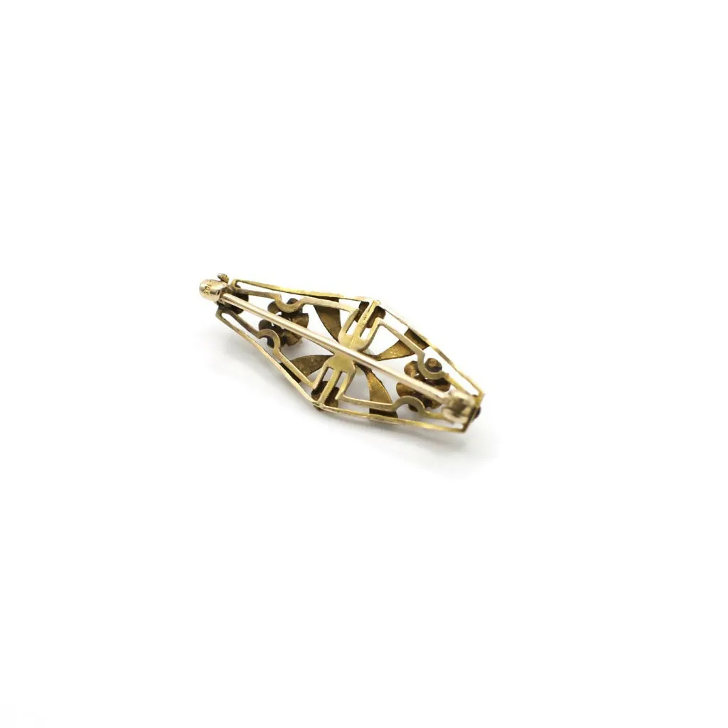 Antique 1910's E.L Spencer Co Genuine Freshwater Pearl Brooch Pin In 10K Yellow Gold