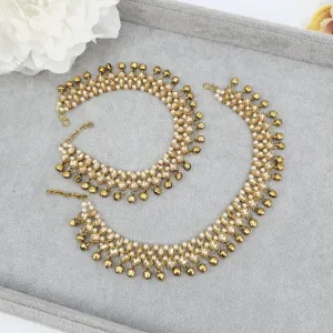 Antique Gold Polki with Bell detailed Payal