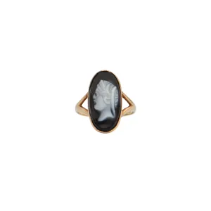 Antique Hardstone Onyx Cameo 14k Gold Ring