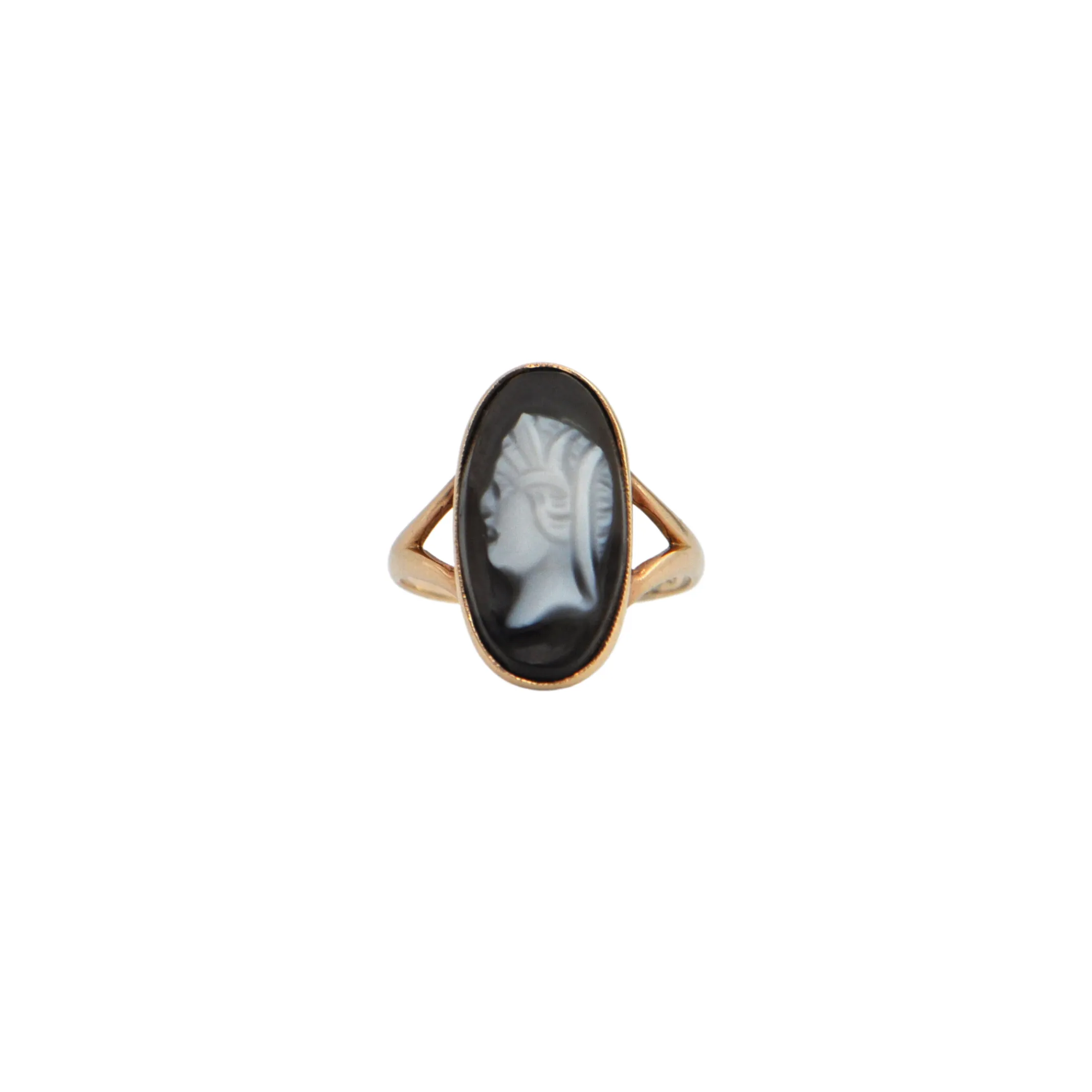 Antique Hardstone Onyx Cameo 14k Gold Ring