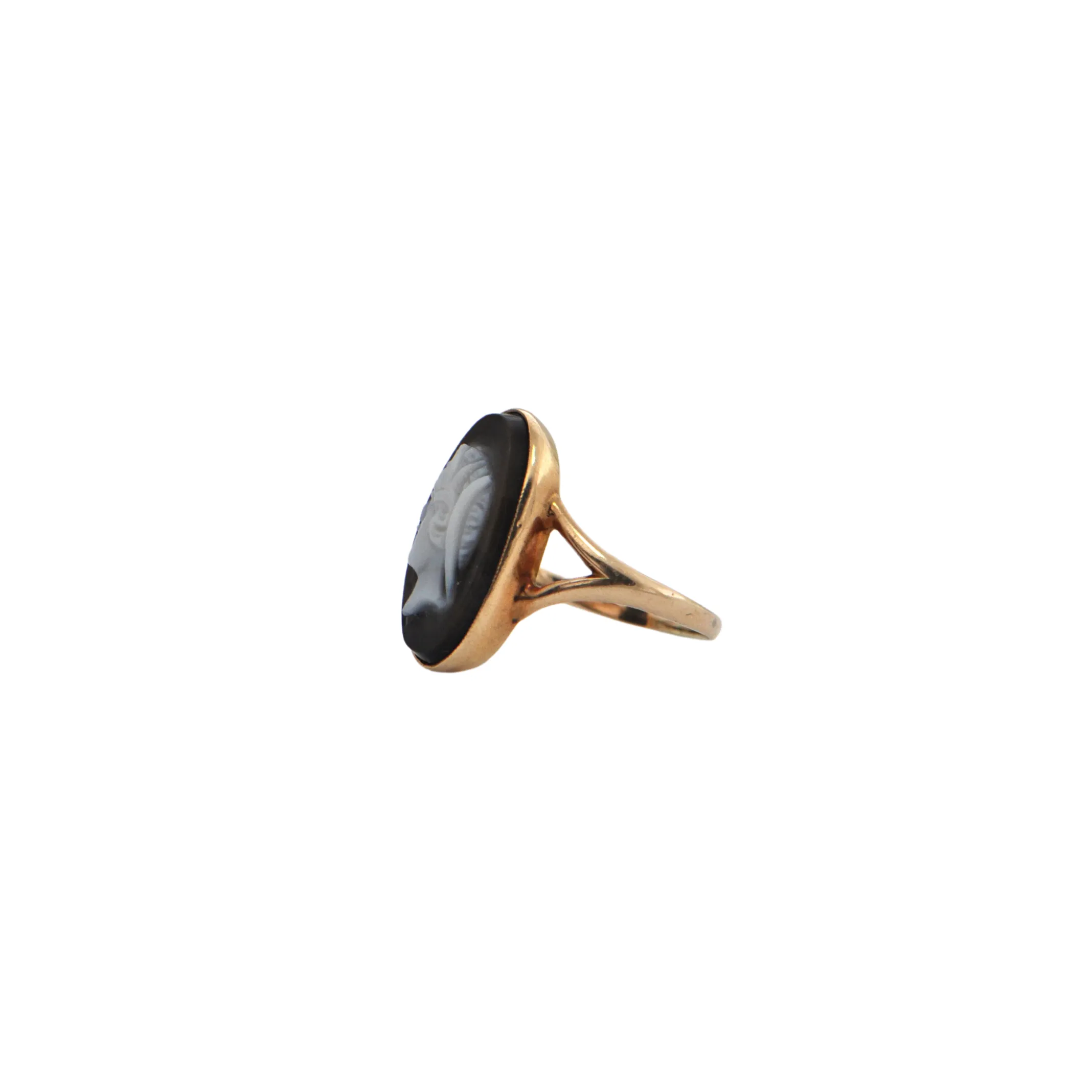 Antique Hardstone Onyx Cameo 14k Gold Ring