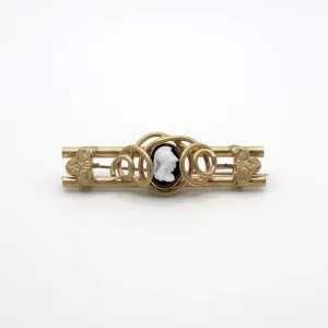 Antique Victorian Simulated Onyx Gold Tone Wrapped Cameo Pin