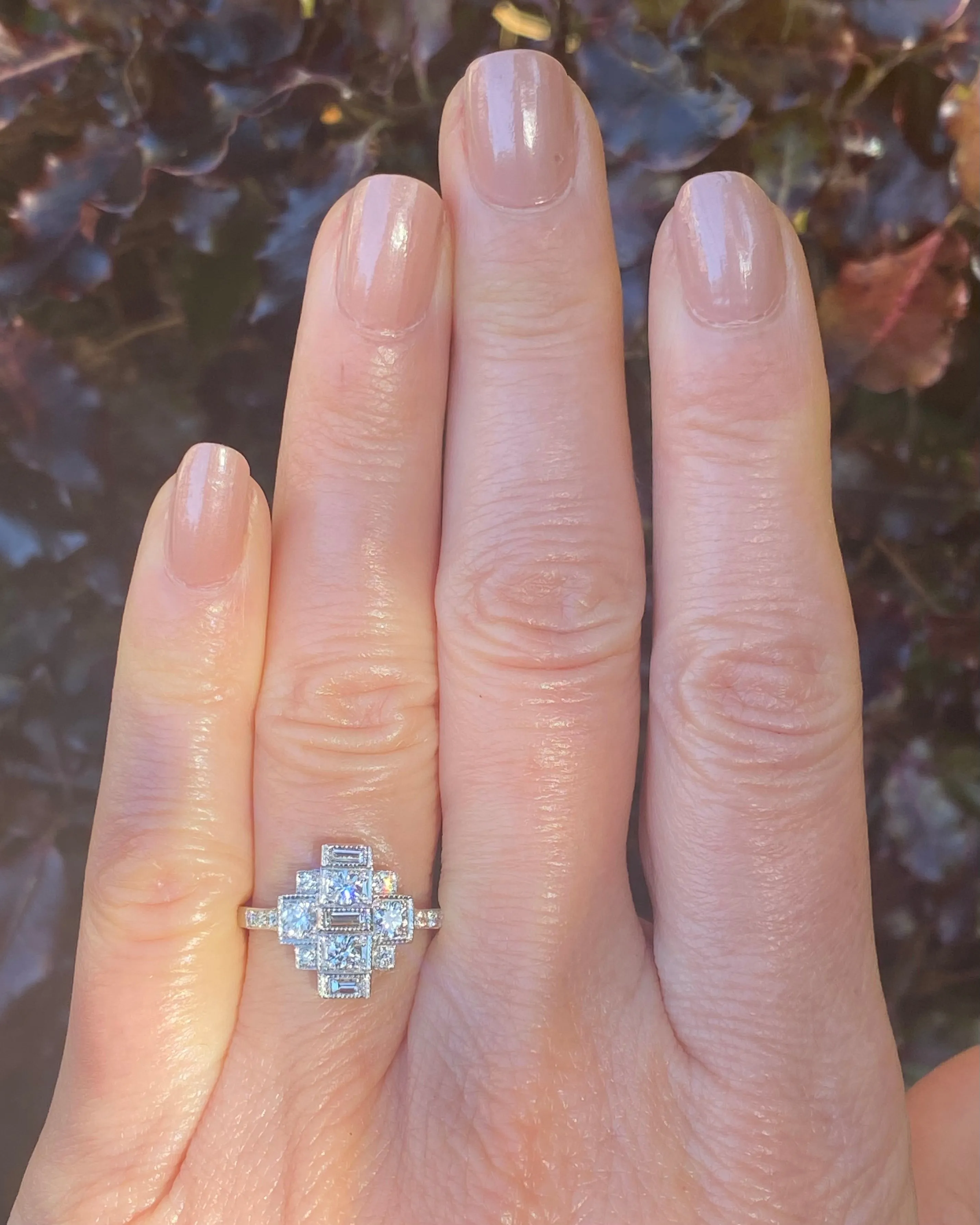 Art Deco Diamond Cluster Ring 0.80ct Platinum