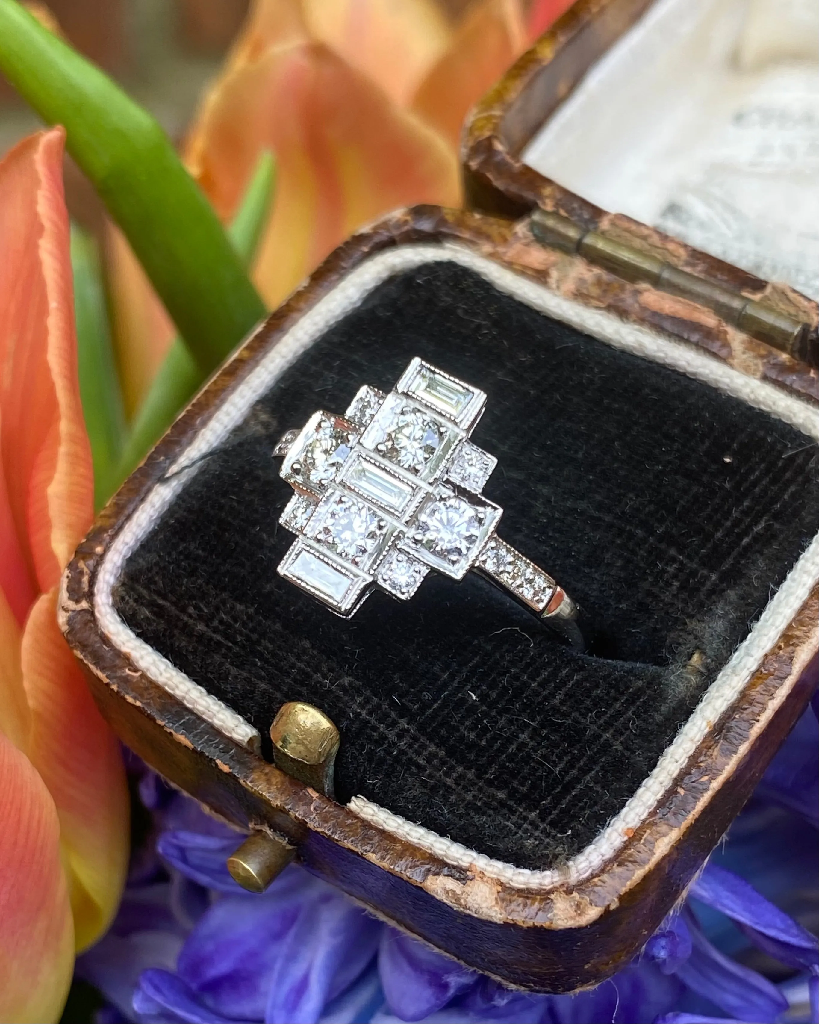 Art Deco Diamond Cluster Ring 0.80ct Platinum