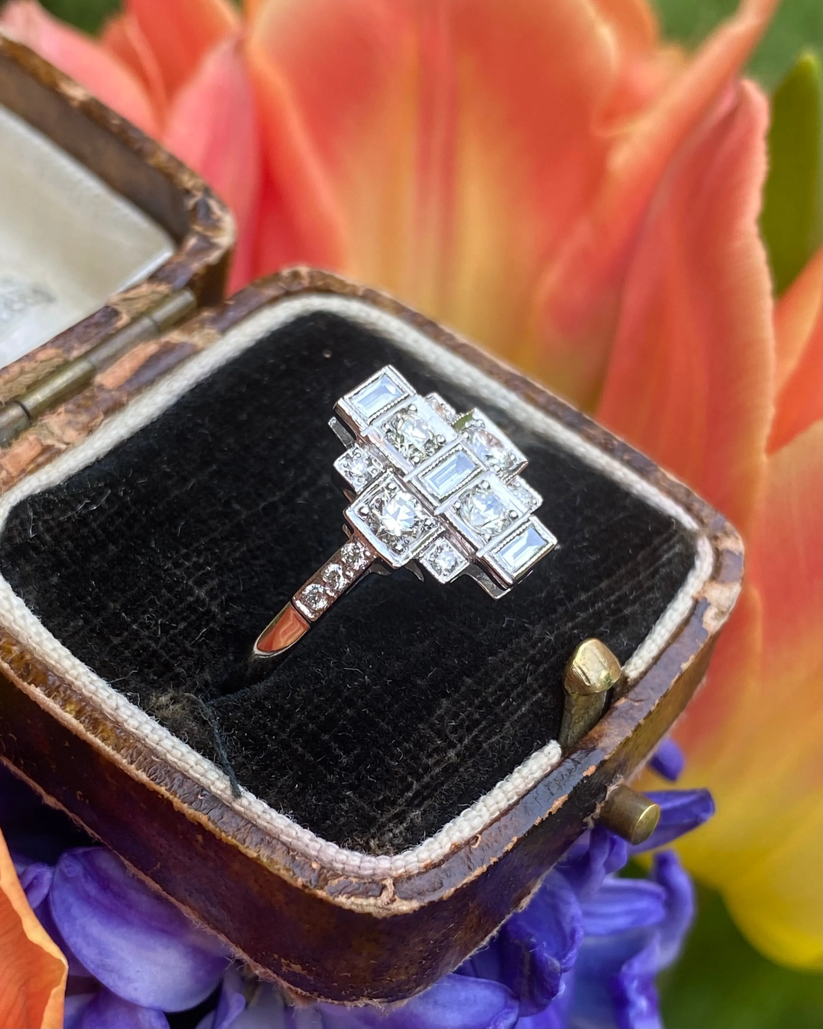 Art Deco Diamond Cluster Ring 0.80ct Platinum