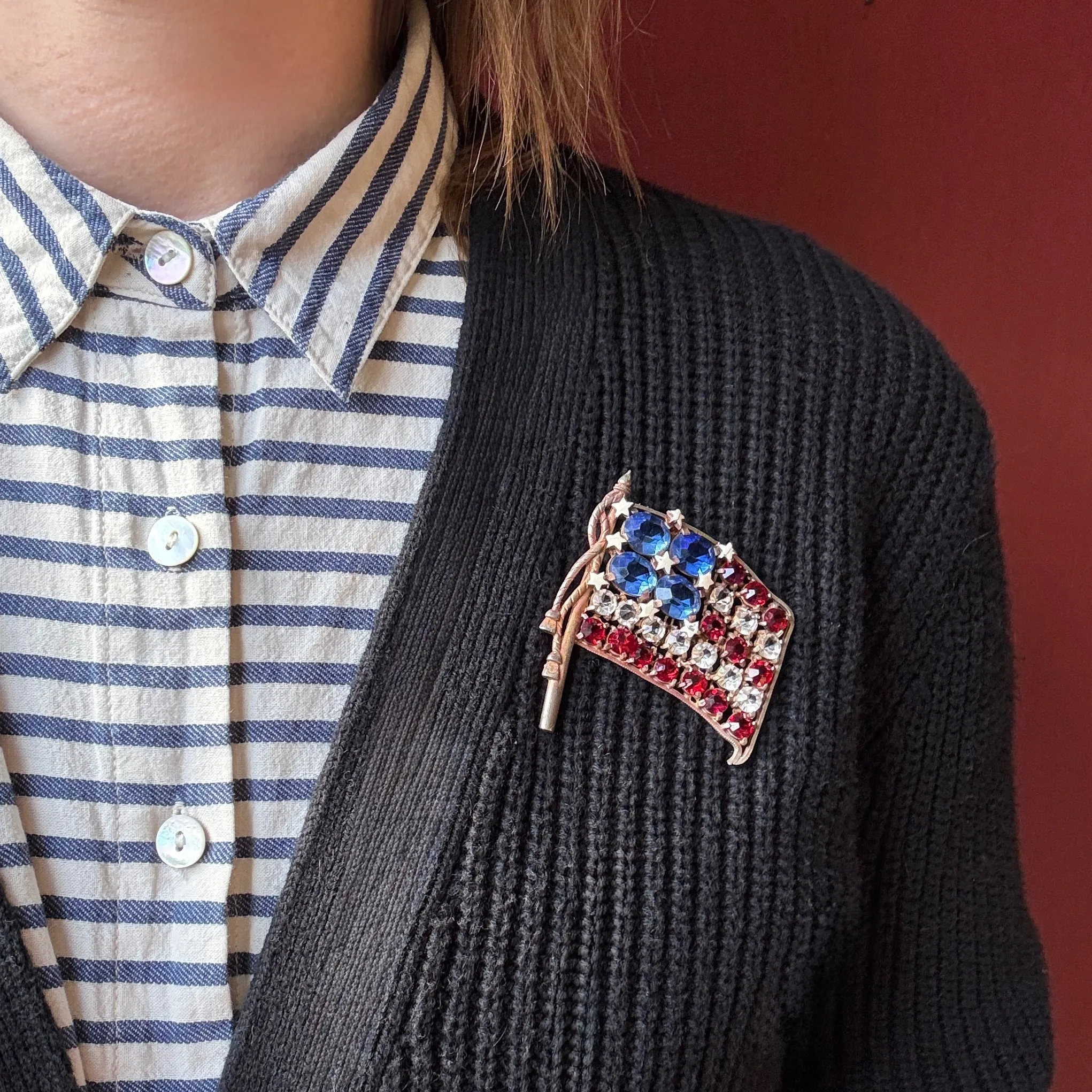 Art Deco Era Star Spangled Banner Brooch