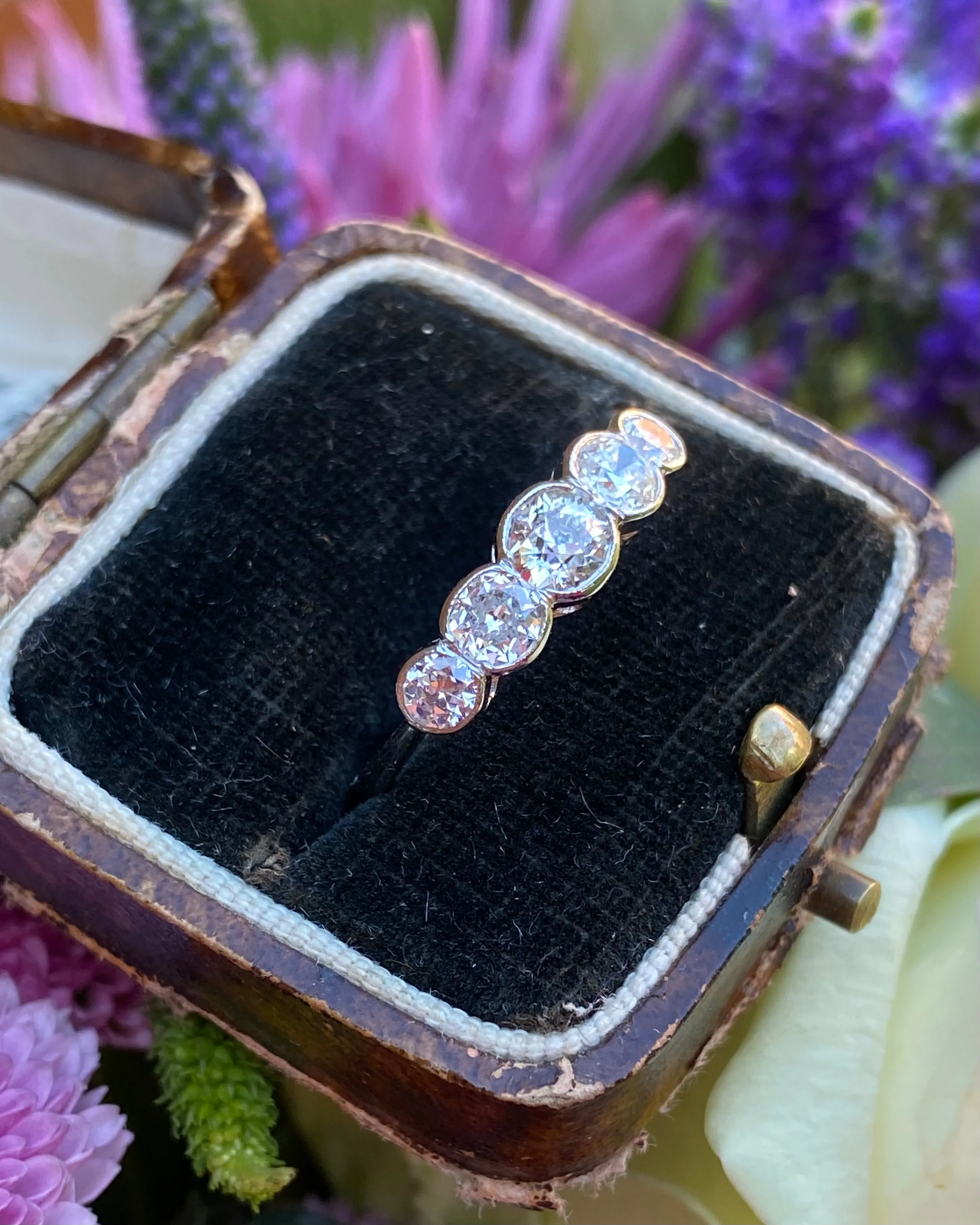 Art Deco Five Stone Diamond Ring Platinum 1.05ct
