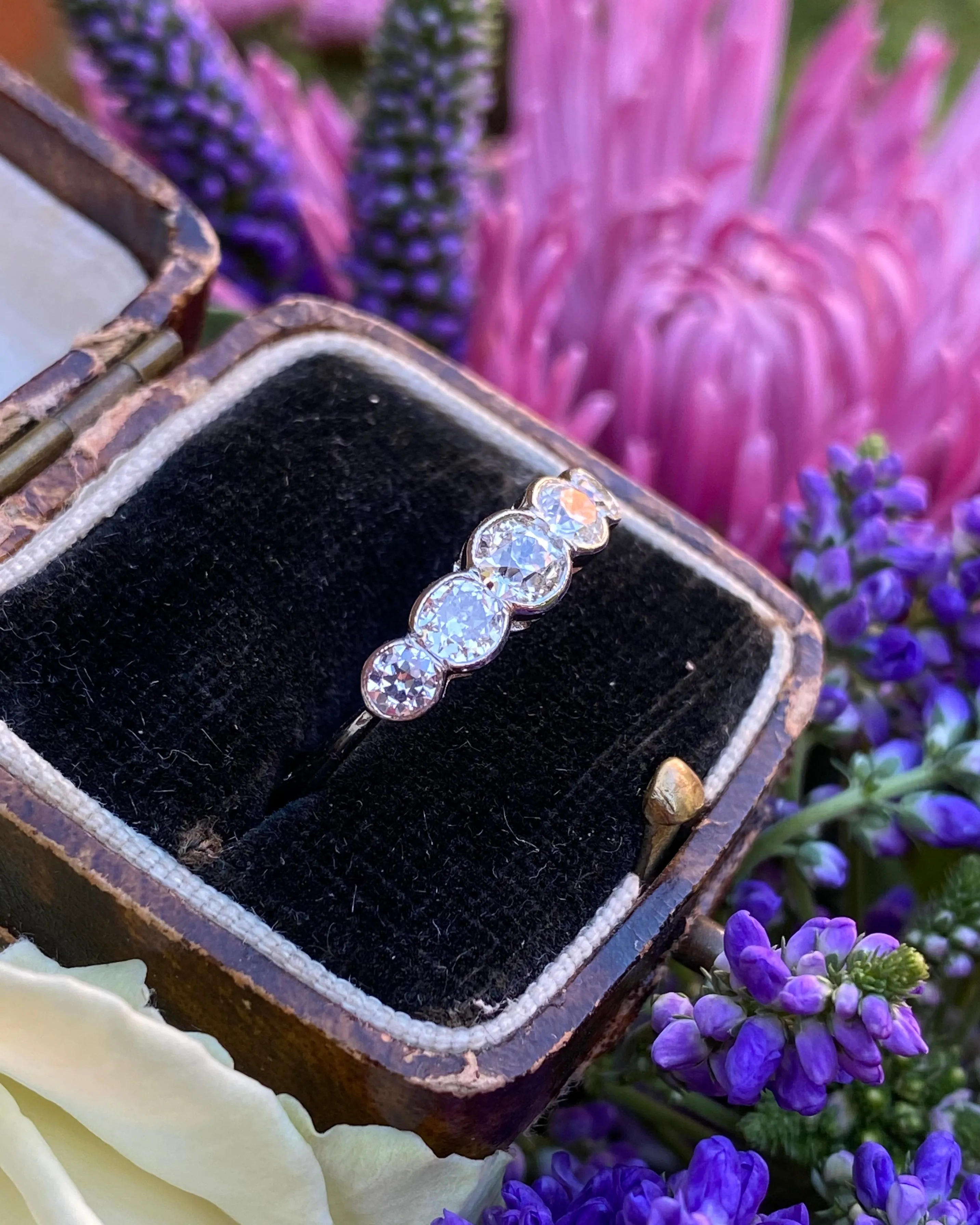 Art Deco Five Stone Diamond Ring Platinum 1.05ct