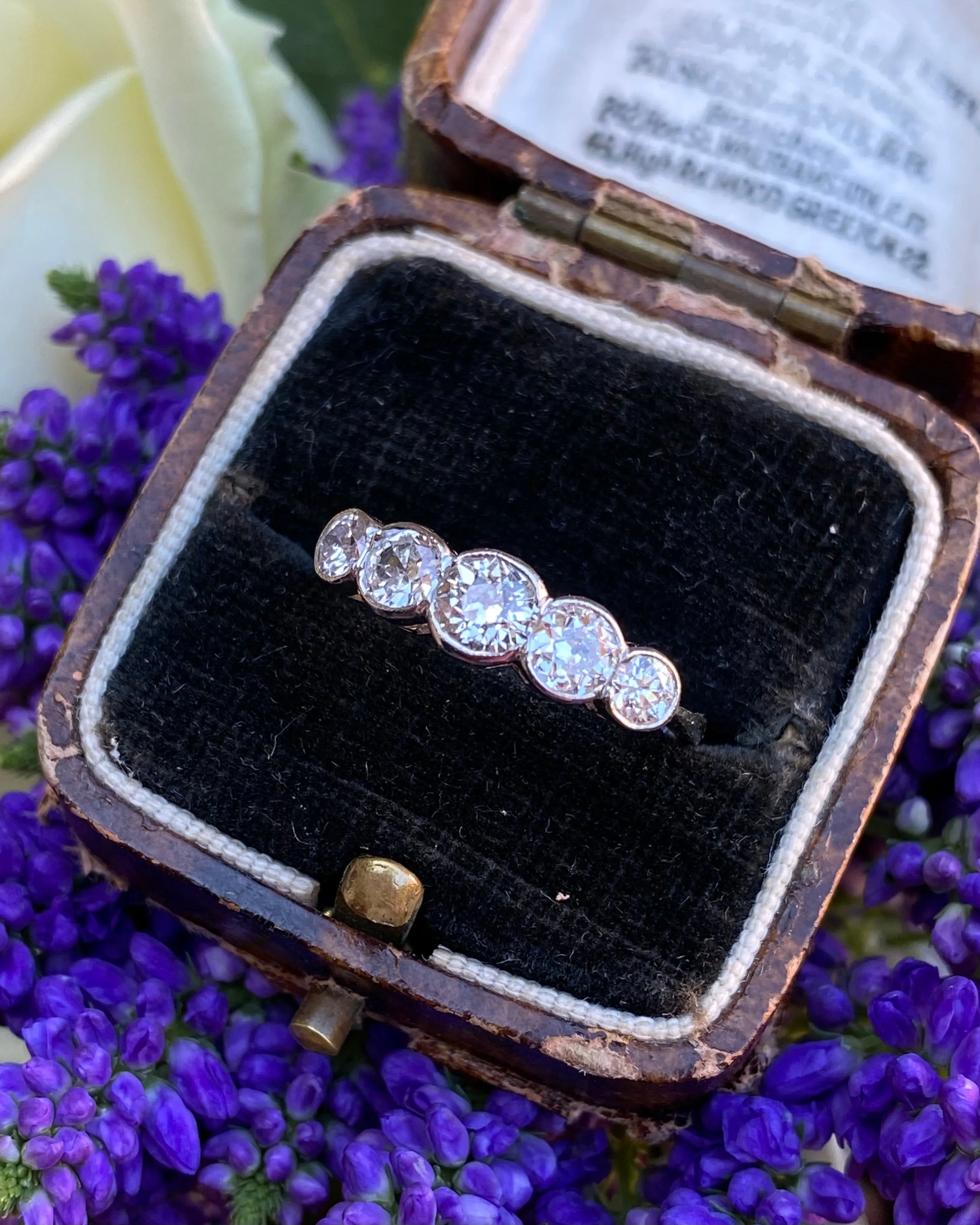 Art Deco Five Stone Diamond Ring Platinum 1.05ct