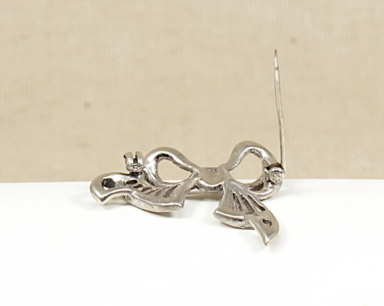 Art Deco Silver and Marcasite Bow Brooch