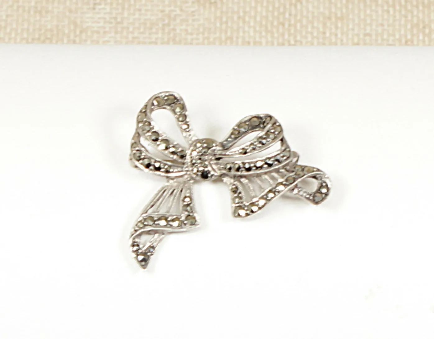Art Deco Silver and Marcasite Bow Brooch