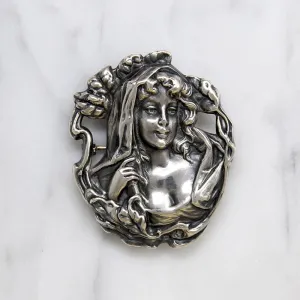 Art Nouveau Voluptuous Woman Sterling Brooch