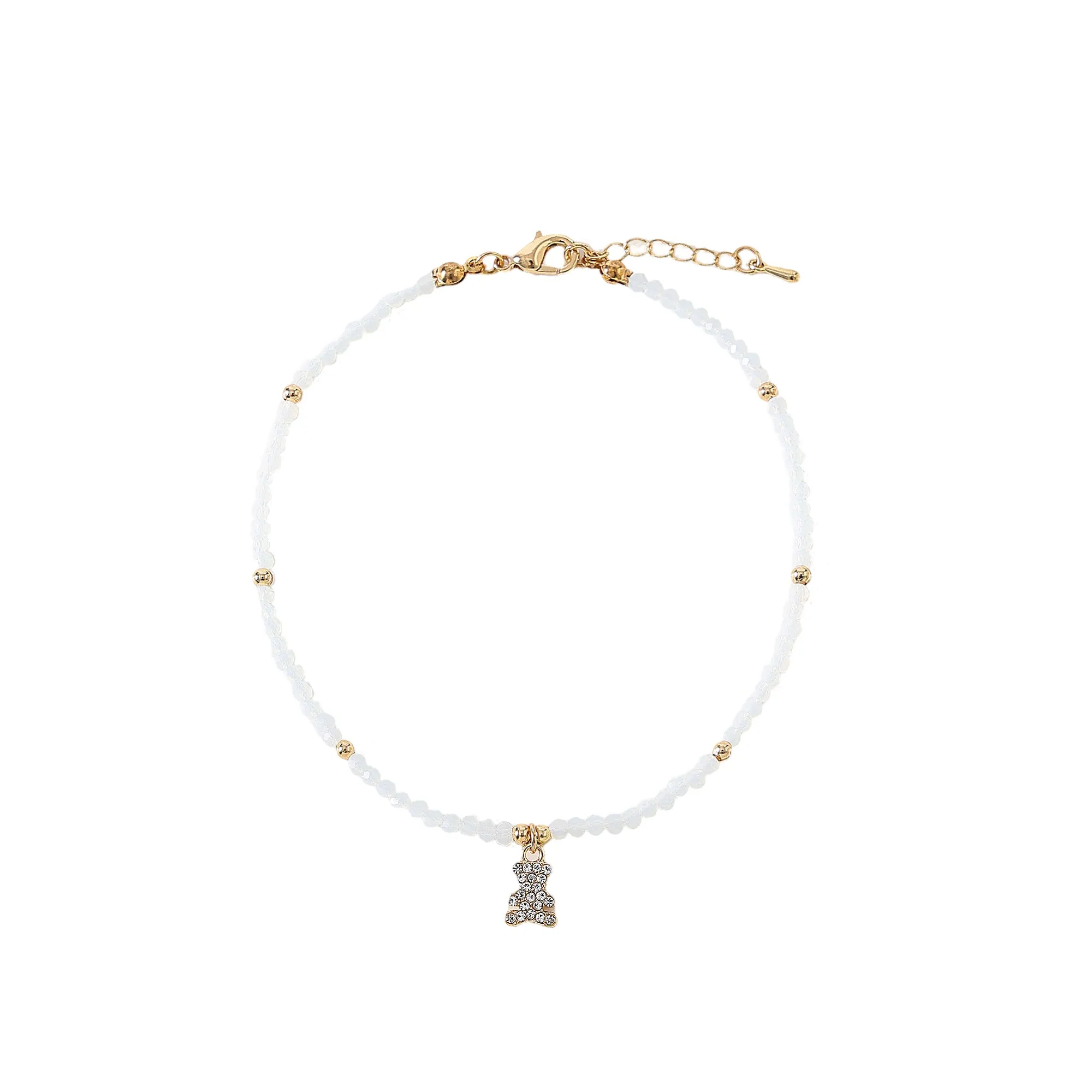 Assorted beaded Anklet with small crystal Bear charm