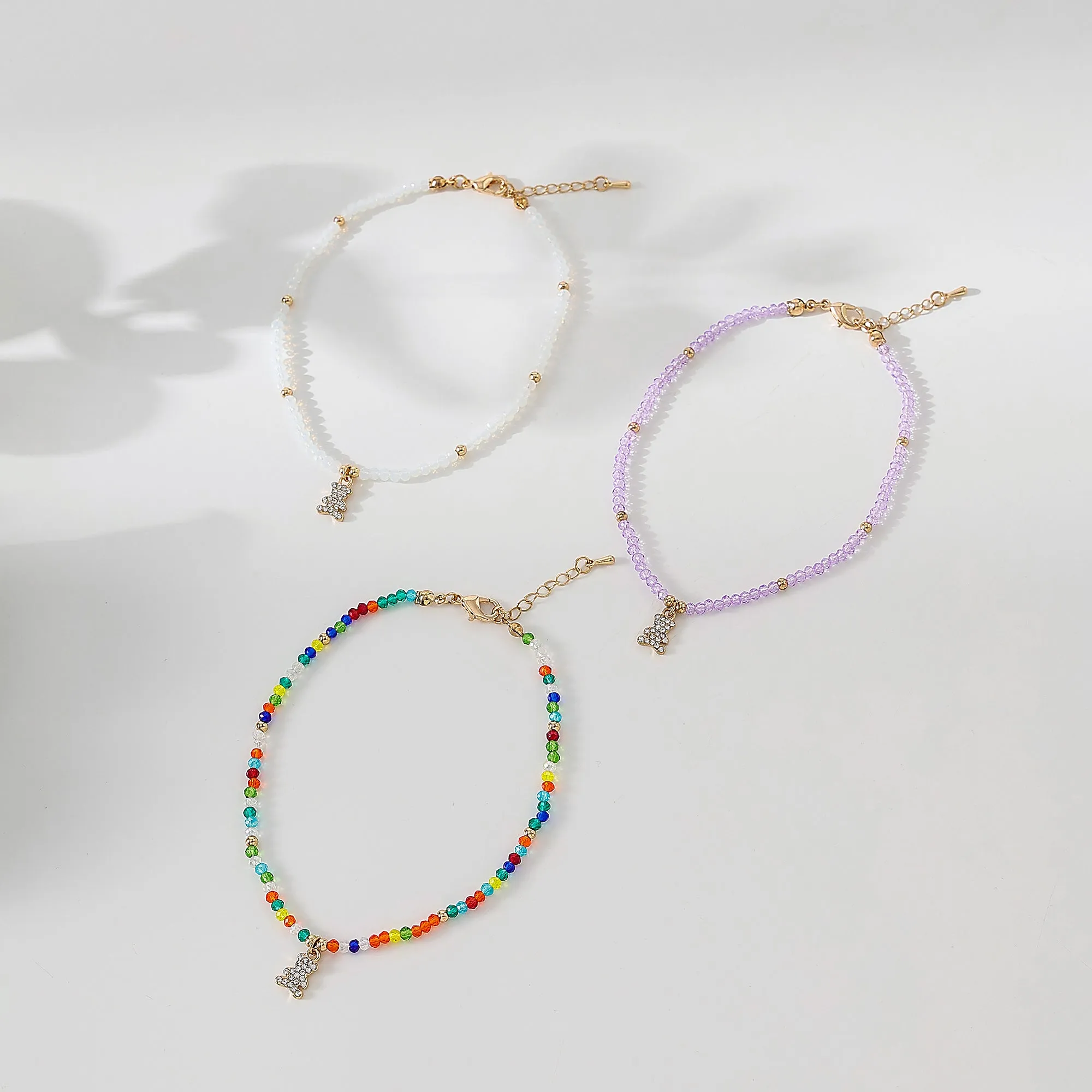 Assorted beaded Anklet with small crystal Bear charm