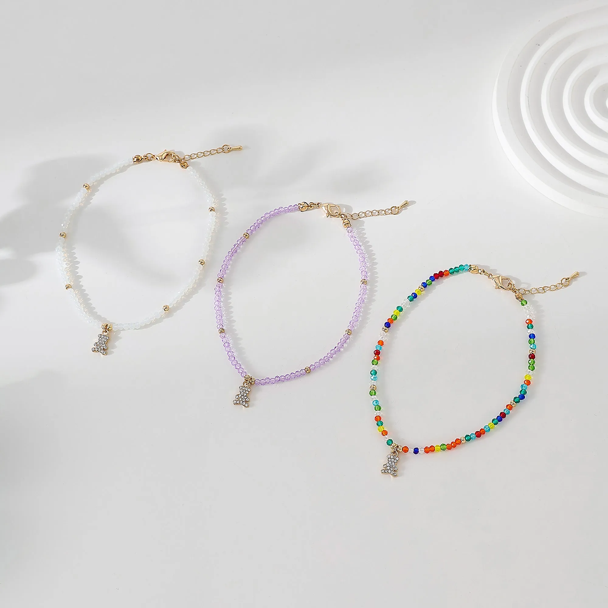Assorted beaded Anklet with small crystal Bear charm