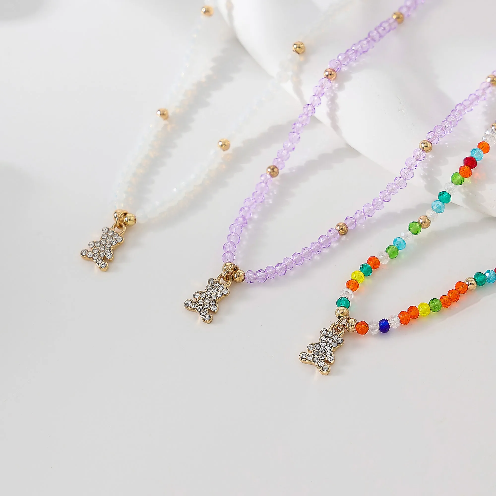 Assorted beaded Anklet with small crystal Bear charm