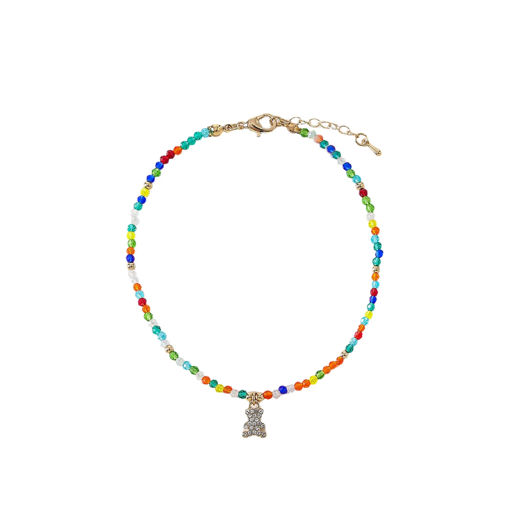 Assorted beaded Anklet with small crystal Bear charm