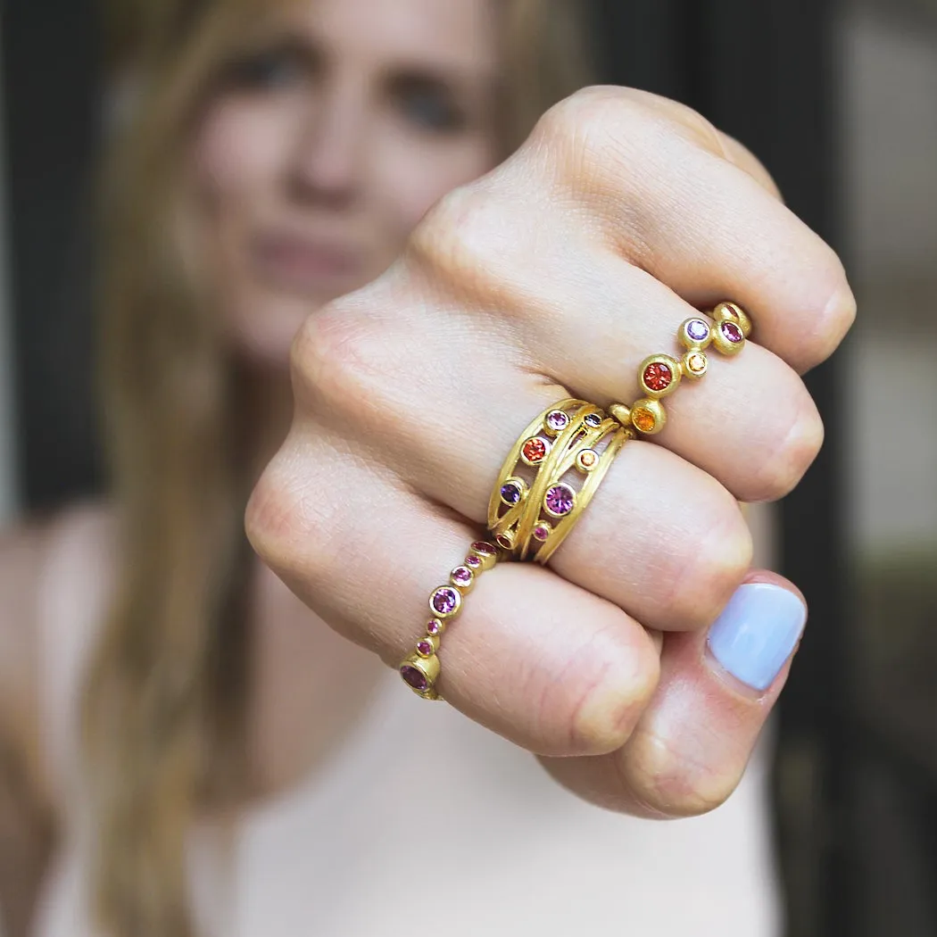 Barbara Heinrich Vibrant Multi-Color Sapphire Matte Gold Random Bubble Band Ring