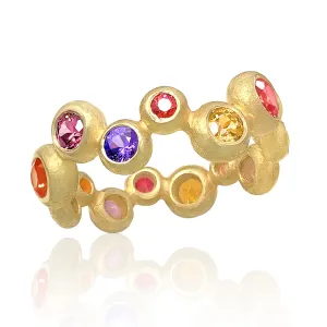 Barbara Heinrich Vibrant Multi-Color Sapphire Matte Gold Random Bubble Band Ring