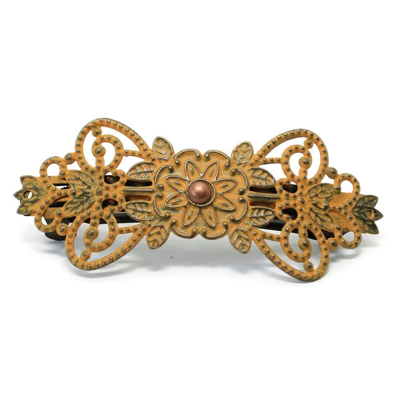 Beginnings Barrette - Hand Painted Ornate Metal Filigree on French Barrette Clip