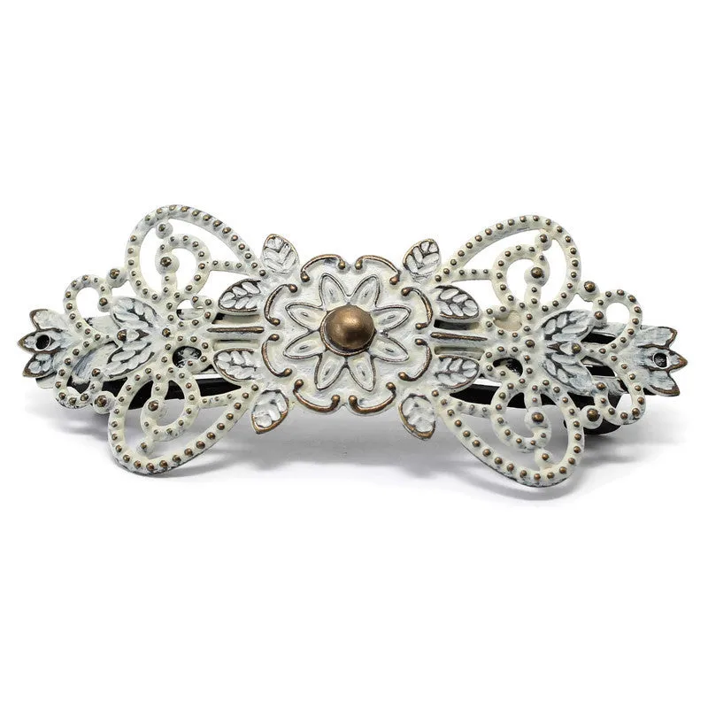 Beginnings Barrette - Hand Painted Ornate Metal Filigree on French Barrette Clip