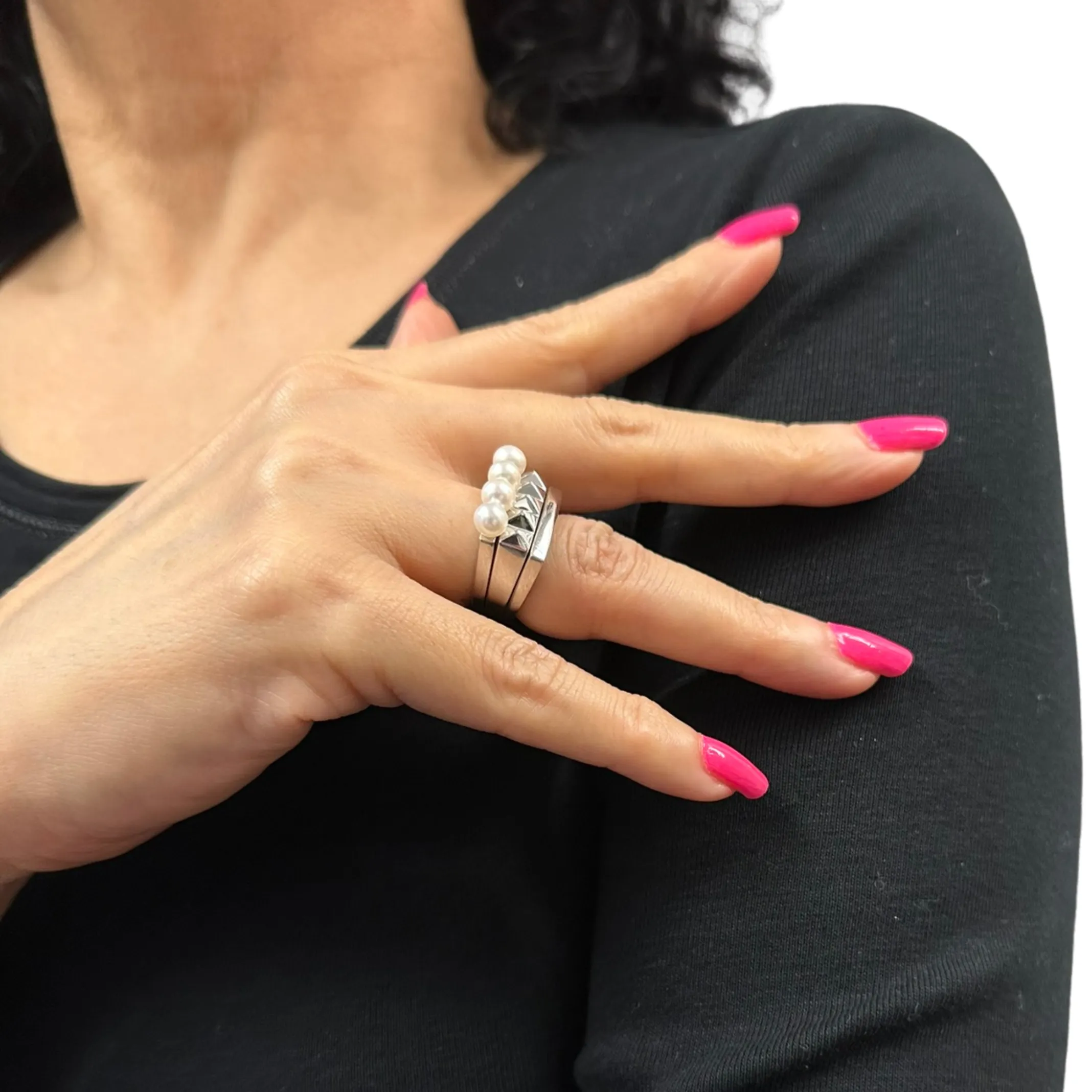 Birks Rock & Pearl Collection Sterling Stackable Ring Set