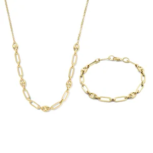 Cadeau d'Isabel 14 karat gold necklace and bracelet set with chains