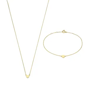 Cadeau d'Isabel 14 karat gold necklace and bracelet set with heart