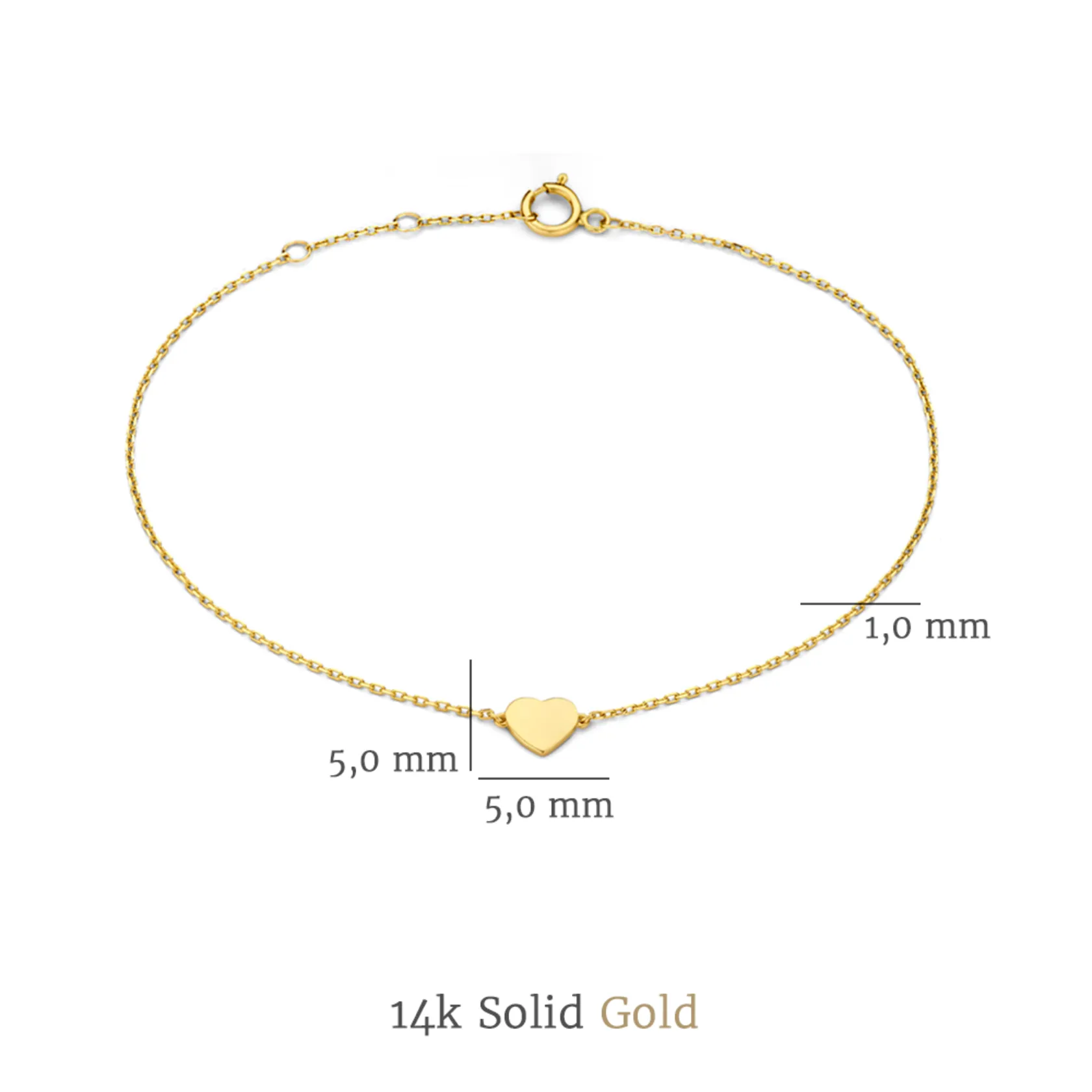 Cadeau d'Isabel 14 karat gold necklace and bracelet set with heart