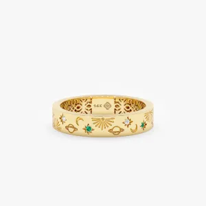 Celestial Motif Emerald Diamond Ring, Journi