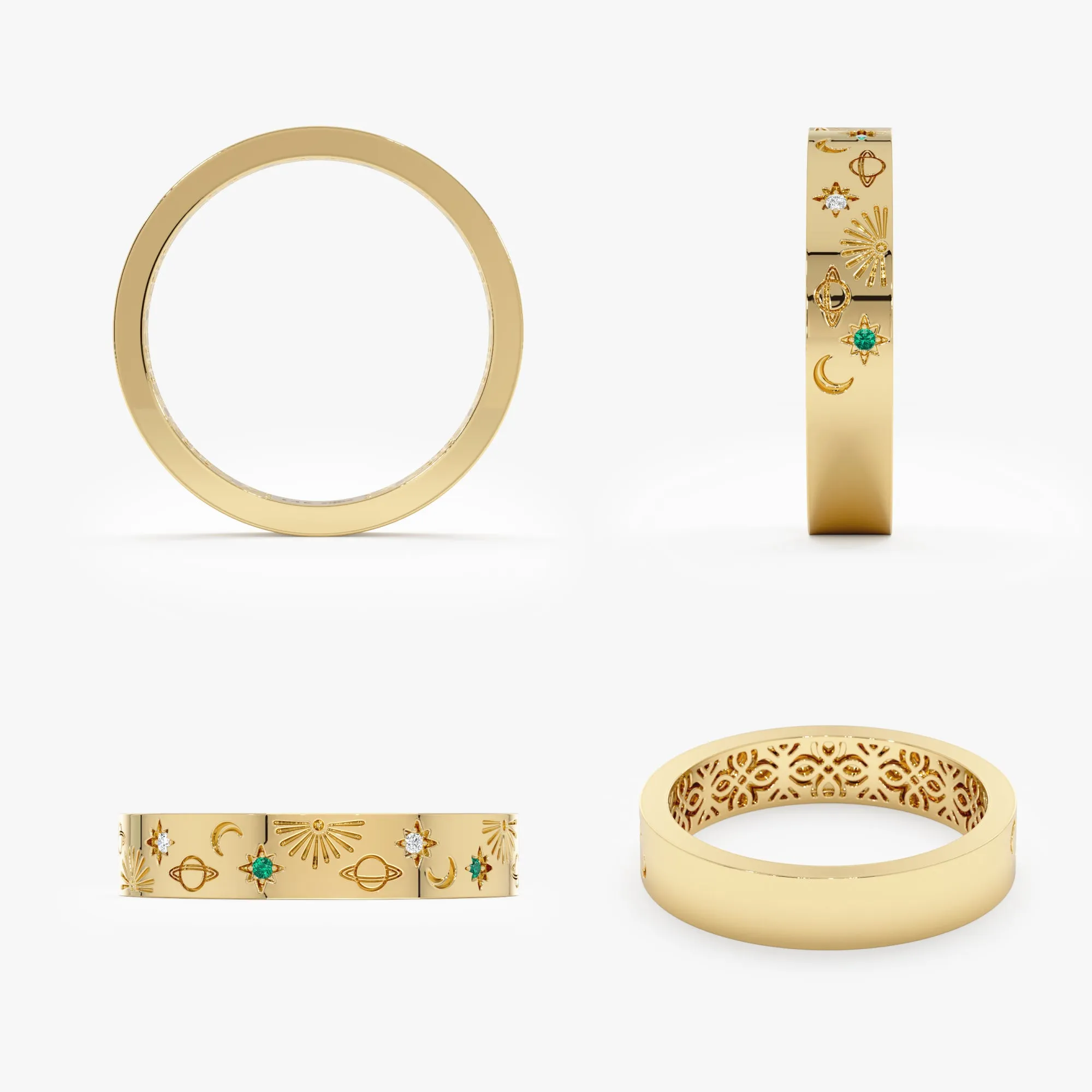 Celestial Motif Emerald Diamond Ring, Journi