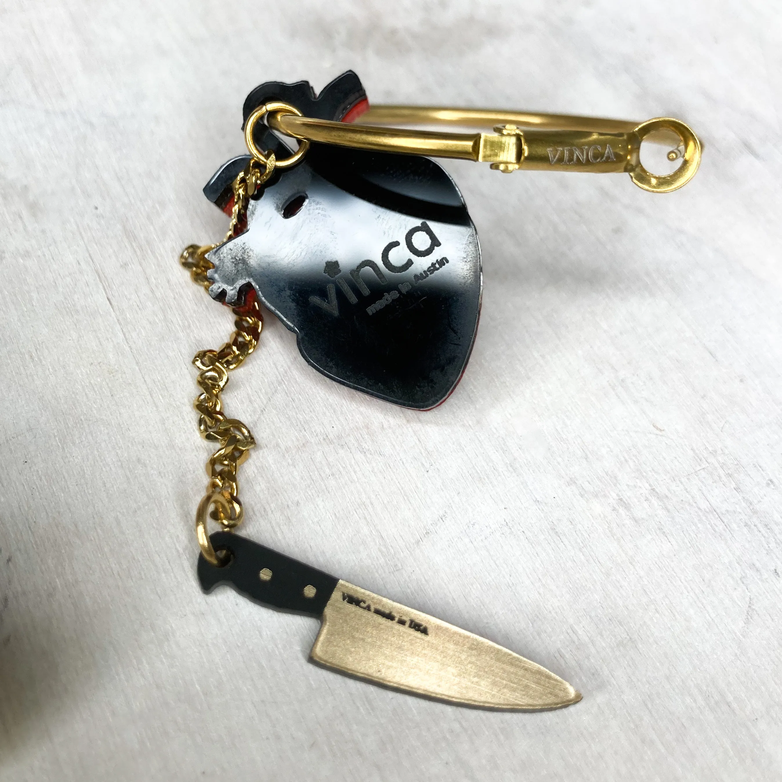 Chopped Heart Hoops - Drop Dead Red Gold Hoops