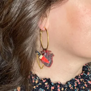 Chopped Heart Hoops - Drop Dead Red Gold Hoops