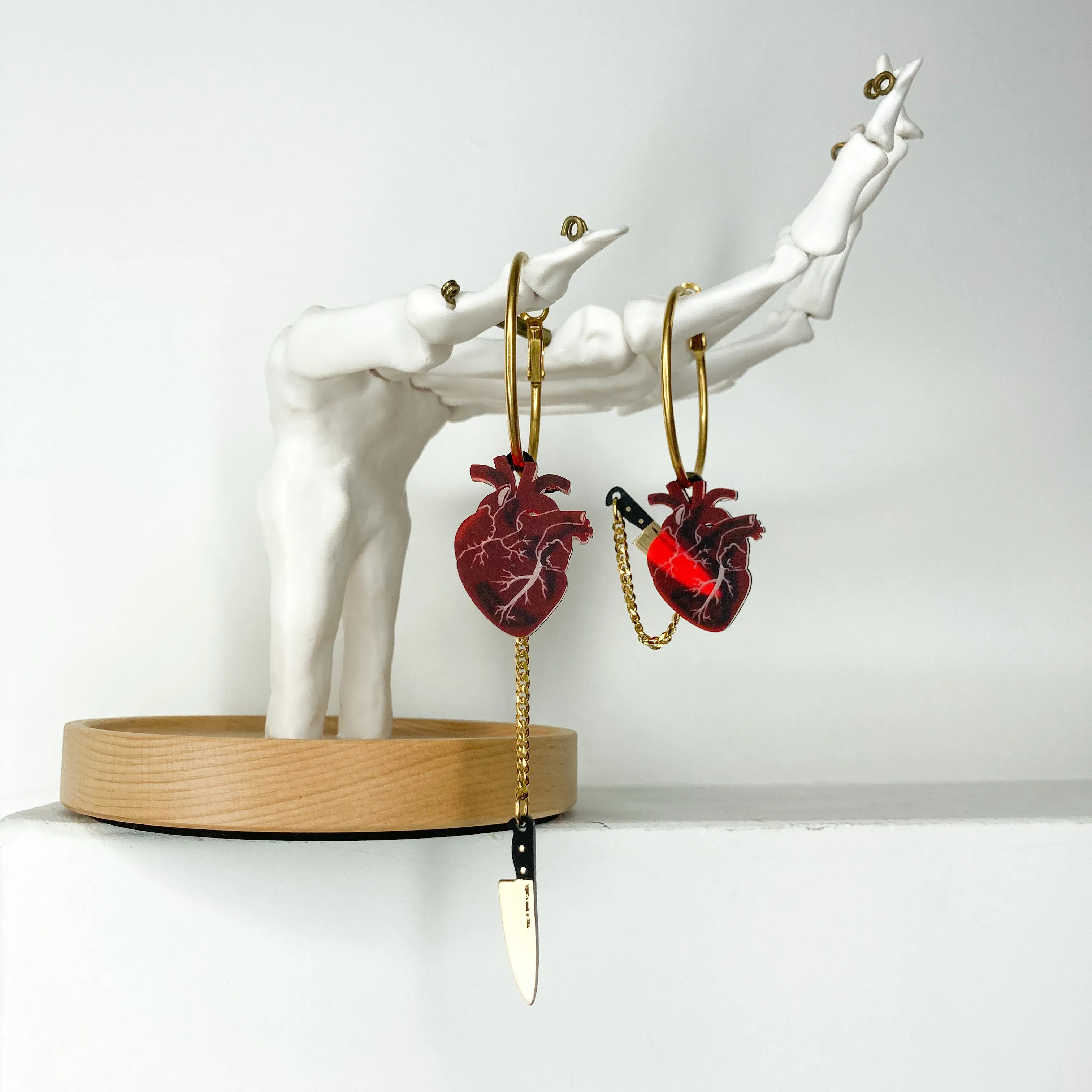 Chopped Heart Hoops - Drop Dead Red Gold Hoops