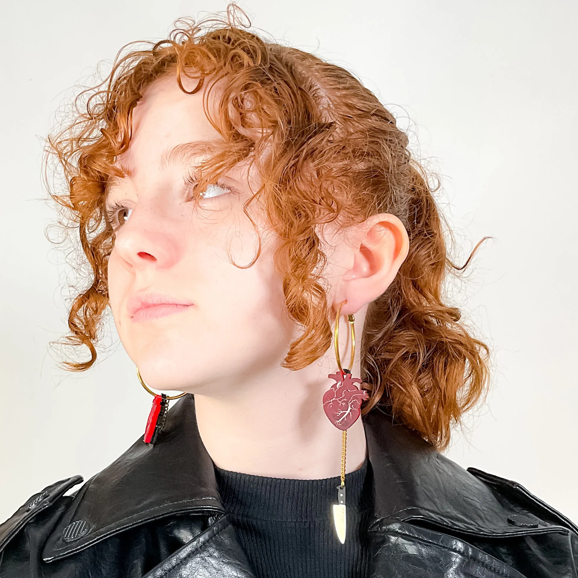 Chopped Heart Hoops - Drop Dead Red Gold Hoops
