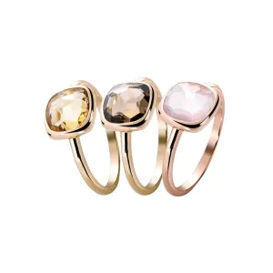 Composition of rings in 925 Silver gilded with 18k yellow gold and 18k rose gold assembled with Citrine, Smoky Quartz and Rose Quartz