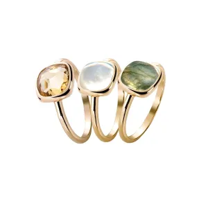 Composition of rings in 925 Silver gilded with 18k yellow gold assembled with Citrine, Mother-of-pearl and Labradorite