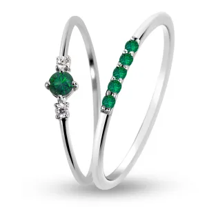 Composition of rings in Rhodium-plated 925 Silver assembled with Emerald and Zirconium Oxide