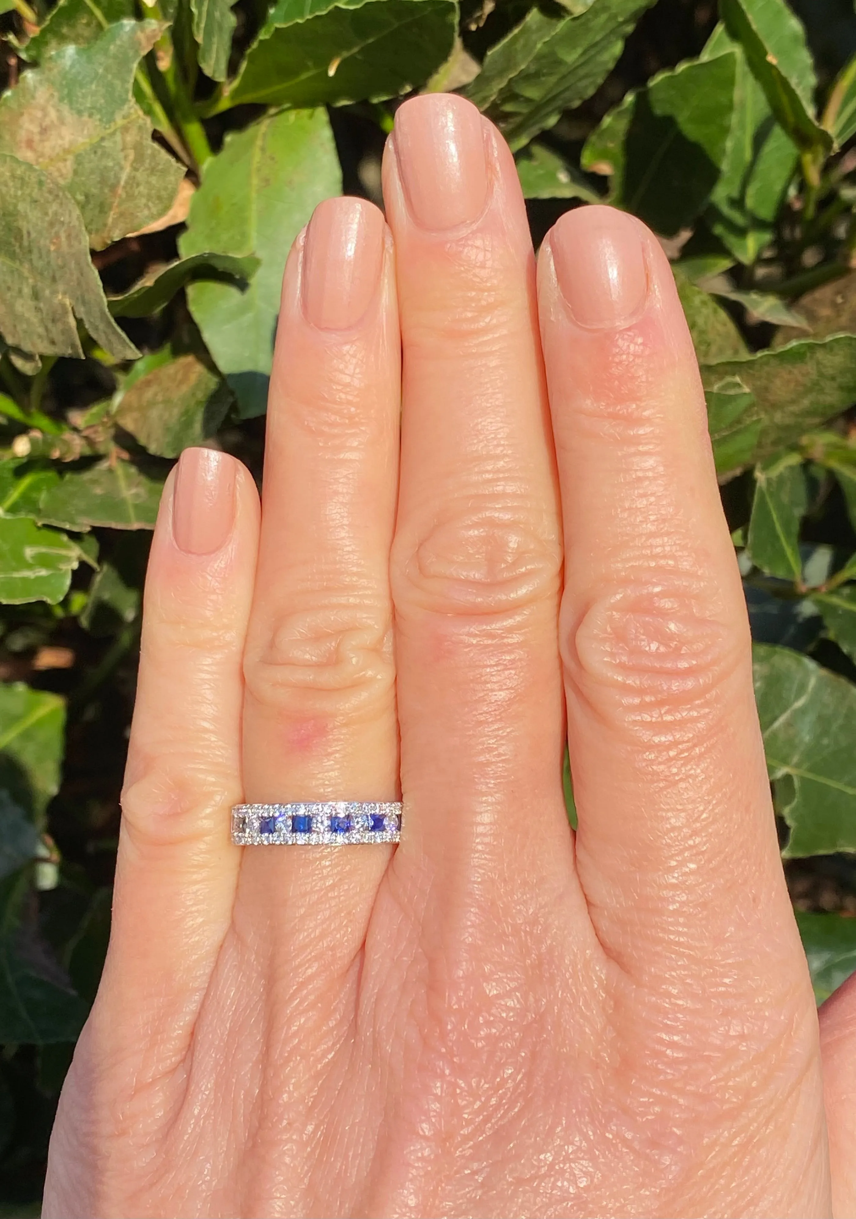 Contemporary Sapphire and Diamond Half Eternity Ring 0.43ct   0.45ct 18ct White Gold