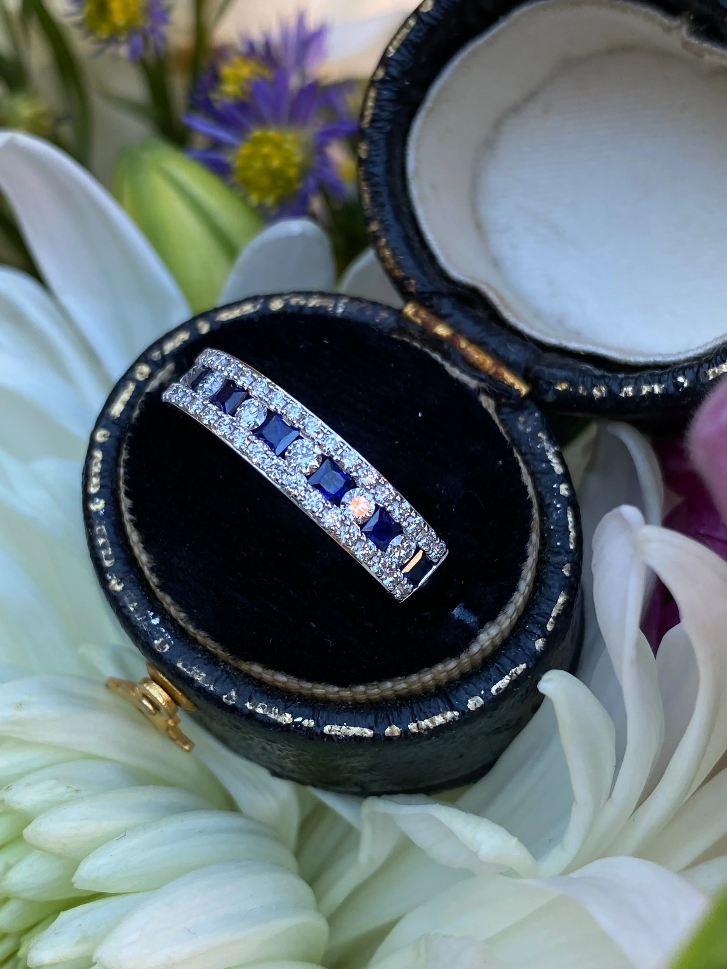Contemporary Sapphire and Diamond Half Eternity Ring 0.43ct   0.45ct 18ct White Gold